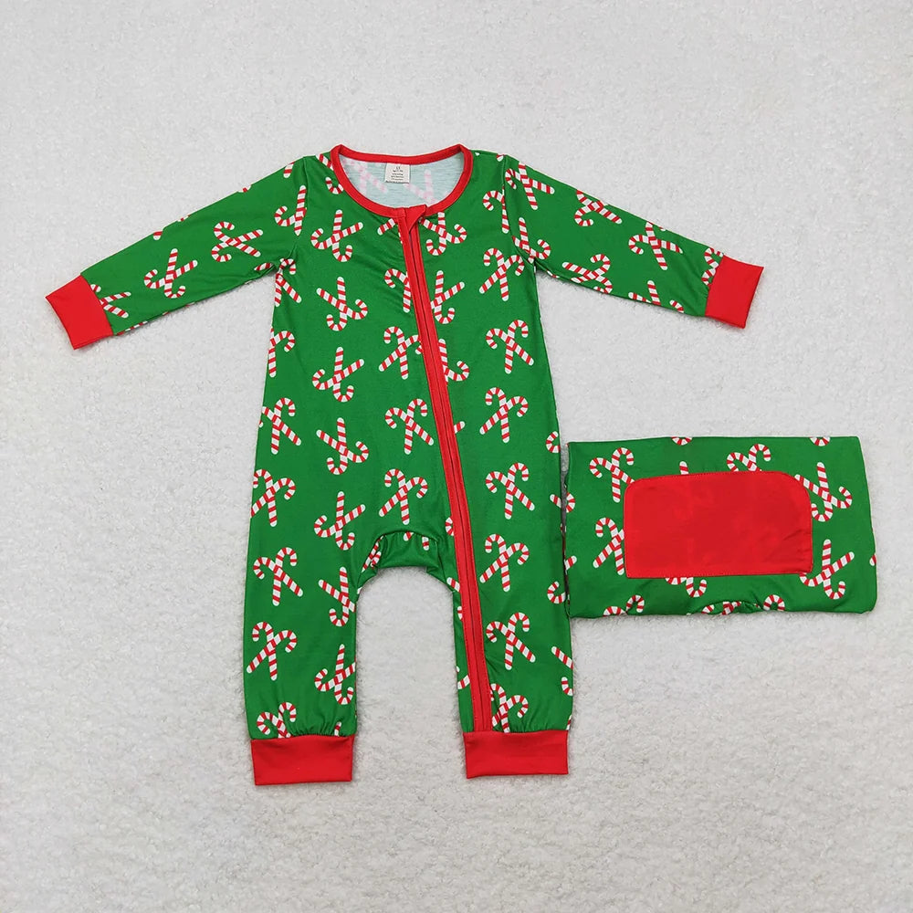 Sibling Baby Boys Girls Christmas Candy Cane Pant Pajamas Sets Zipper Footie Rompers
