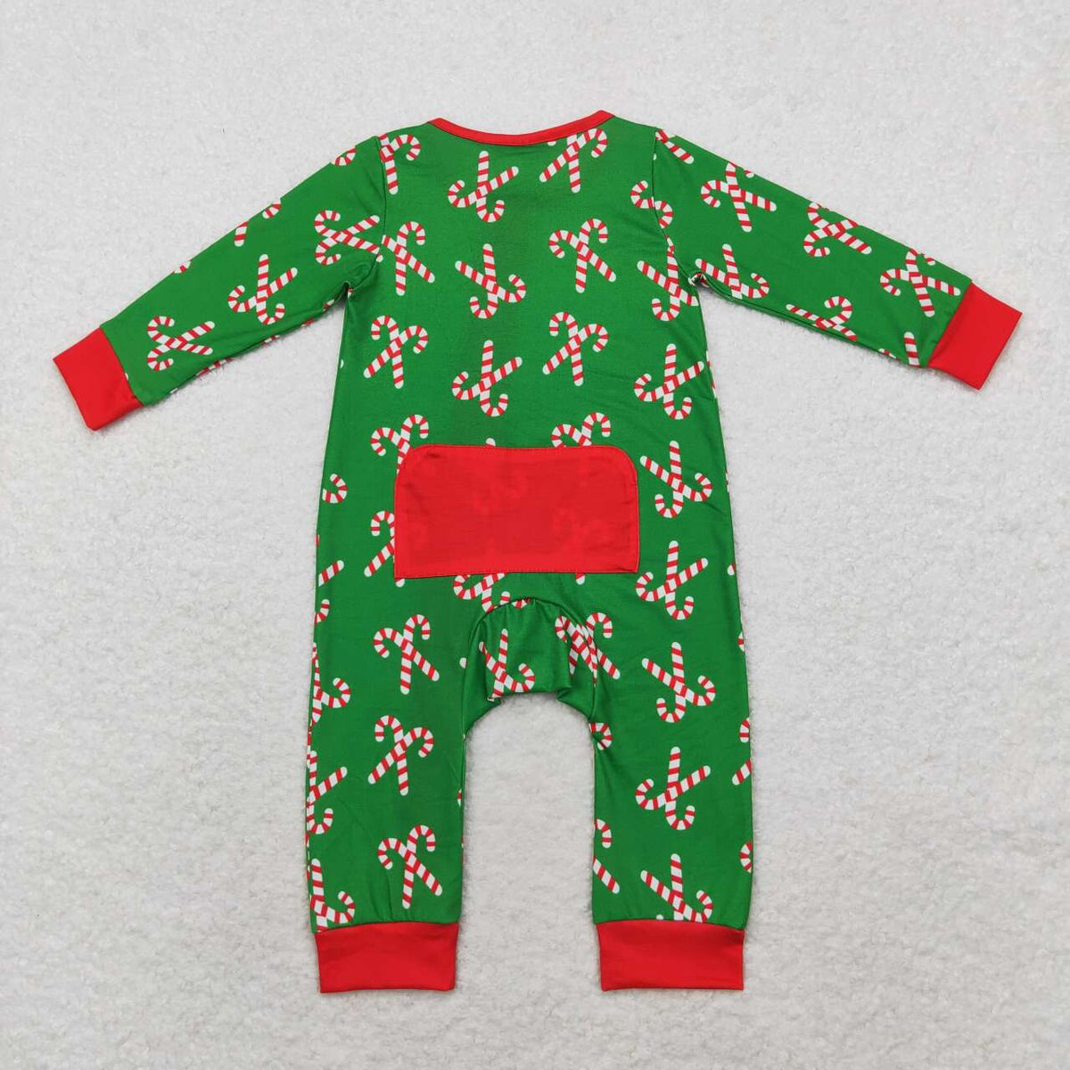 LR1237 Candy Cane Green Print Baby Christmas Bamboo Zipper Sleeper Romper