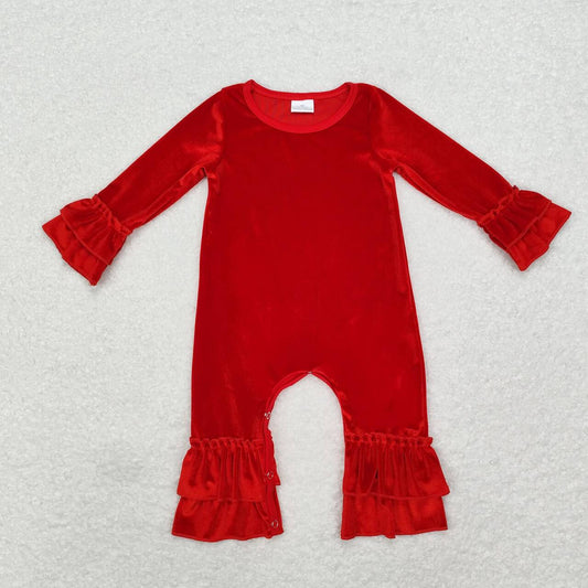 LR1286 Red Velvet Baby Girls Christmas Ruffle Romper