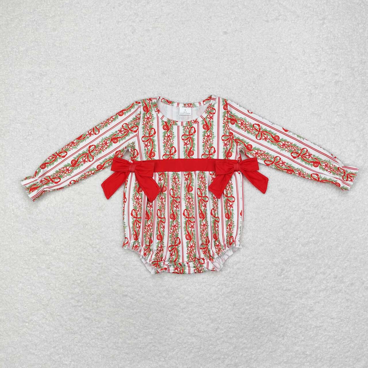 LR1303 Holly Bows Print Baby Girls Christmas Romper