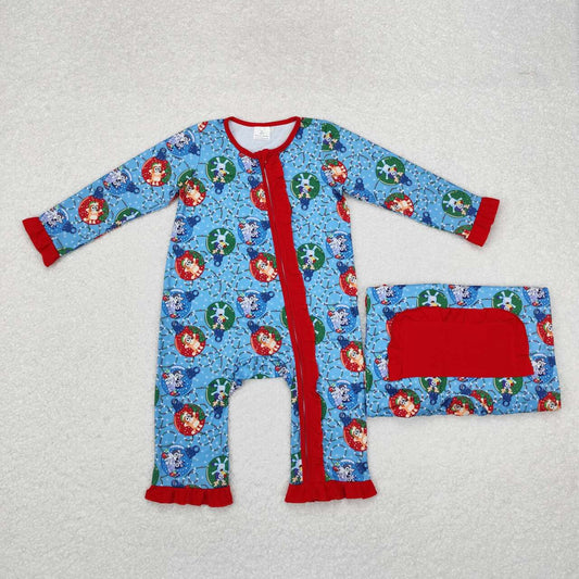 LR1314 Cartoon Dog Print Baby Girls Christmas Zipper Sleeper Romper