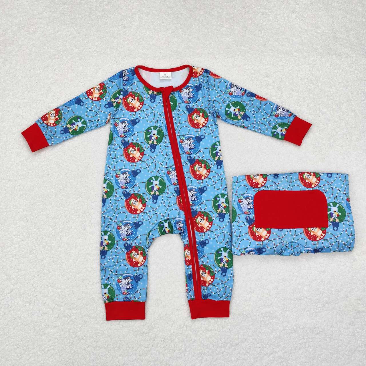 LR1315 Cartoon Dog Print Baby Boys Christmas Zipper Sleeper Romper