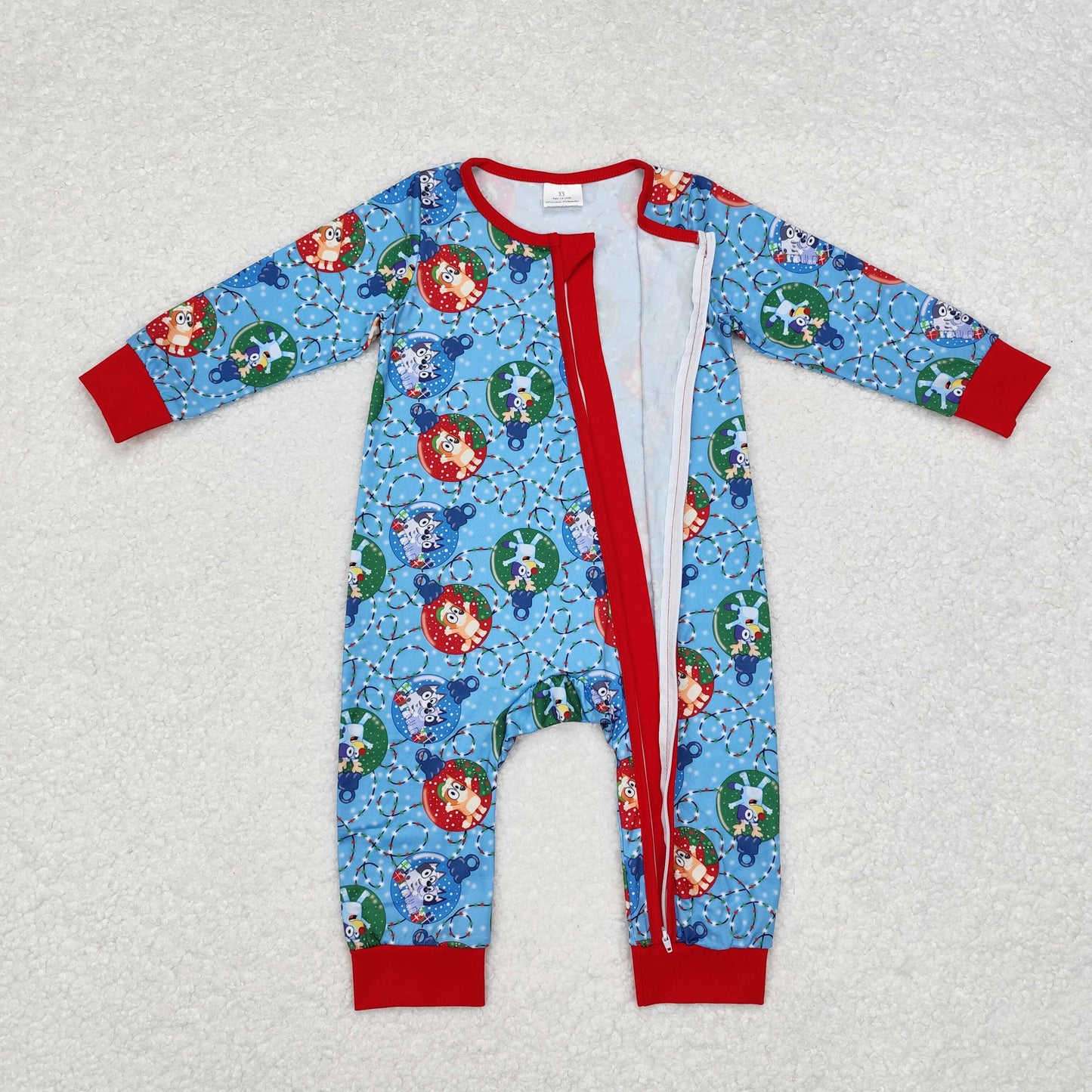LR1315 Cartoon Dog Print Baby Boys Christmas Zipper Sleeper Romper