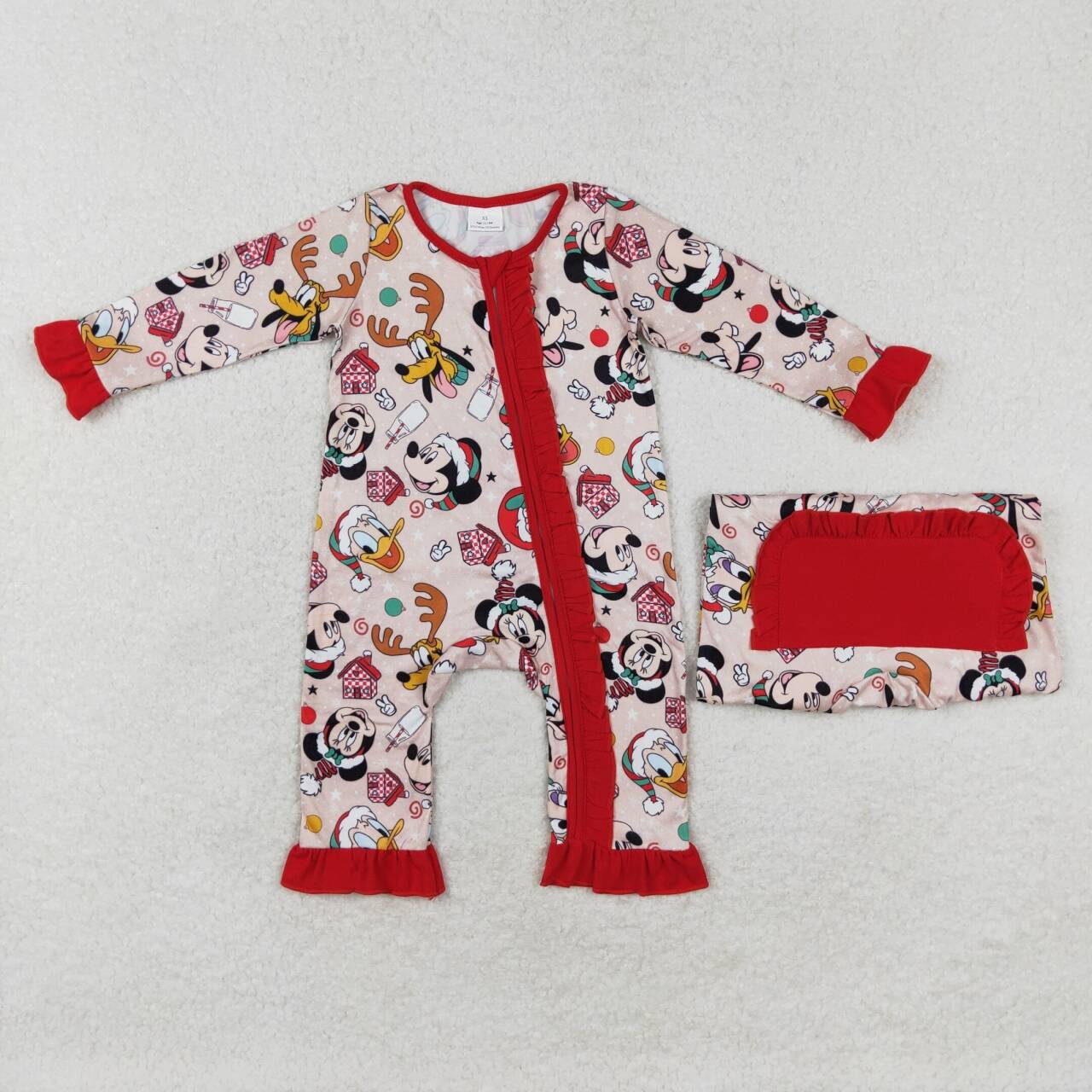 LR1334 Cartoon Mouse Milk Print Baby Girls Christmas Zipper Sleeper Romper