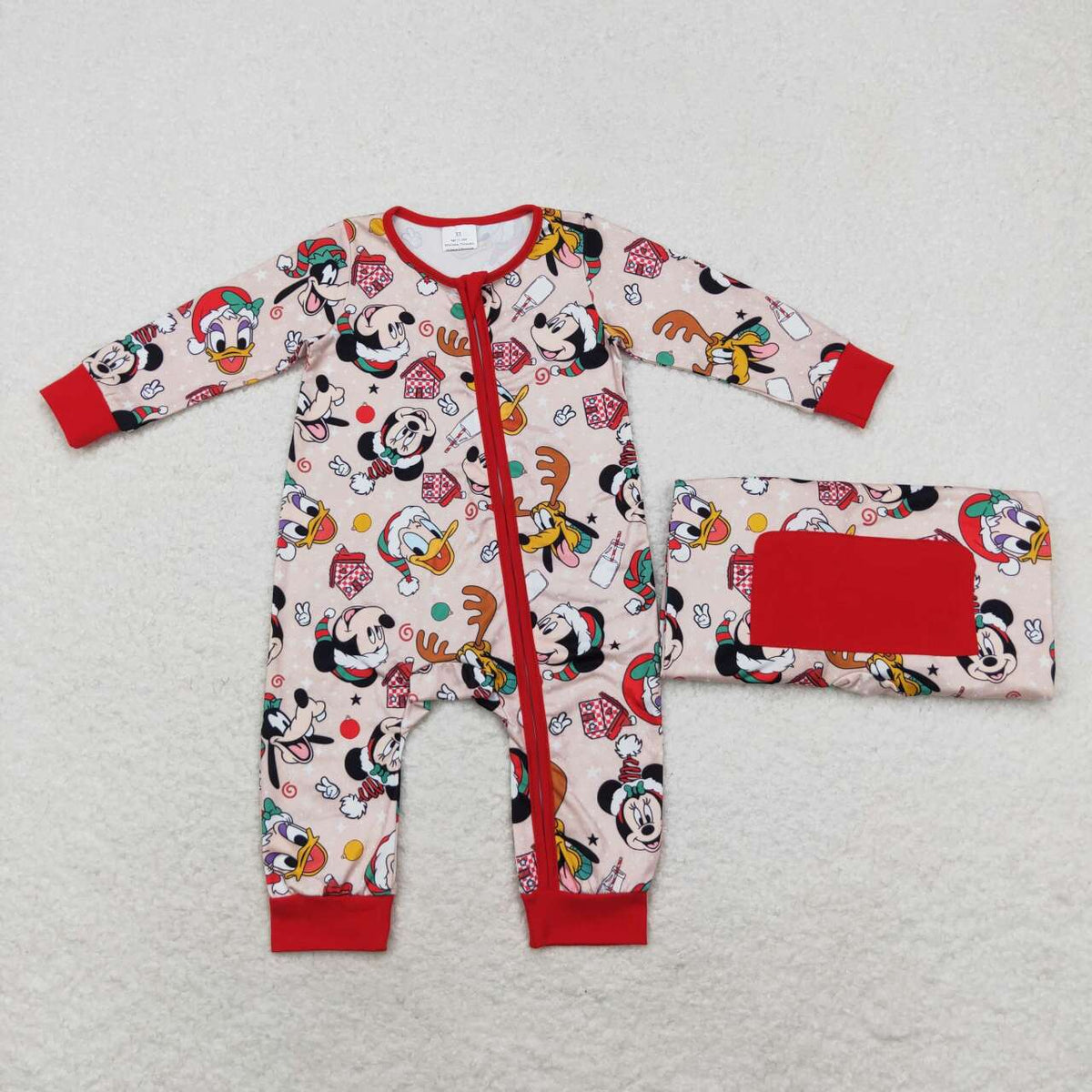 LR1335 Cartoon Mouse Milk Print Baby Boys Christmas Zipper Sleeper Romper