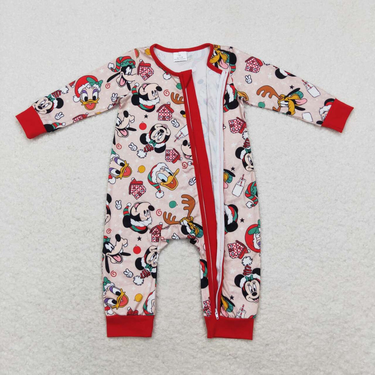 LR1335 Cartoon Mouse Milk Print Baby Boys Christmas Zipper Sleeper Romper