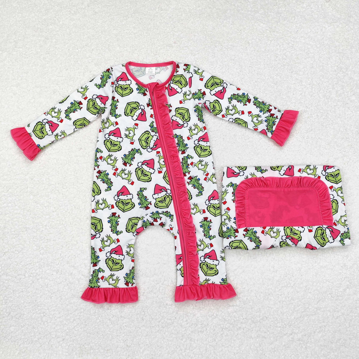 LR1337 Green Frog Smiling Print Baby Girls Christmas Bamboo Zipper Sleeper Romper