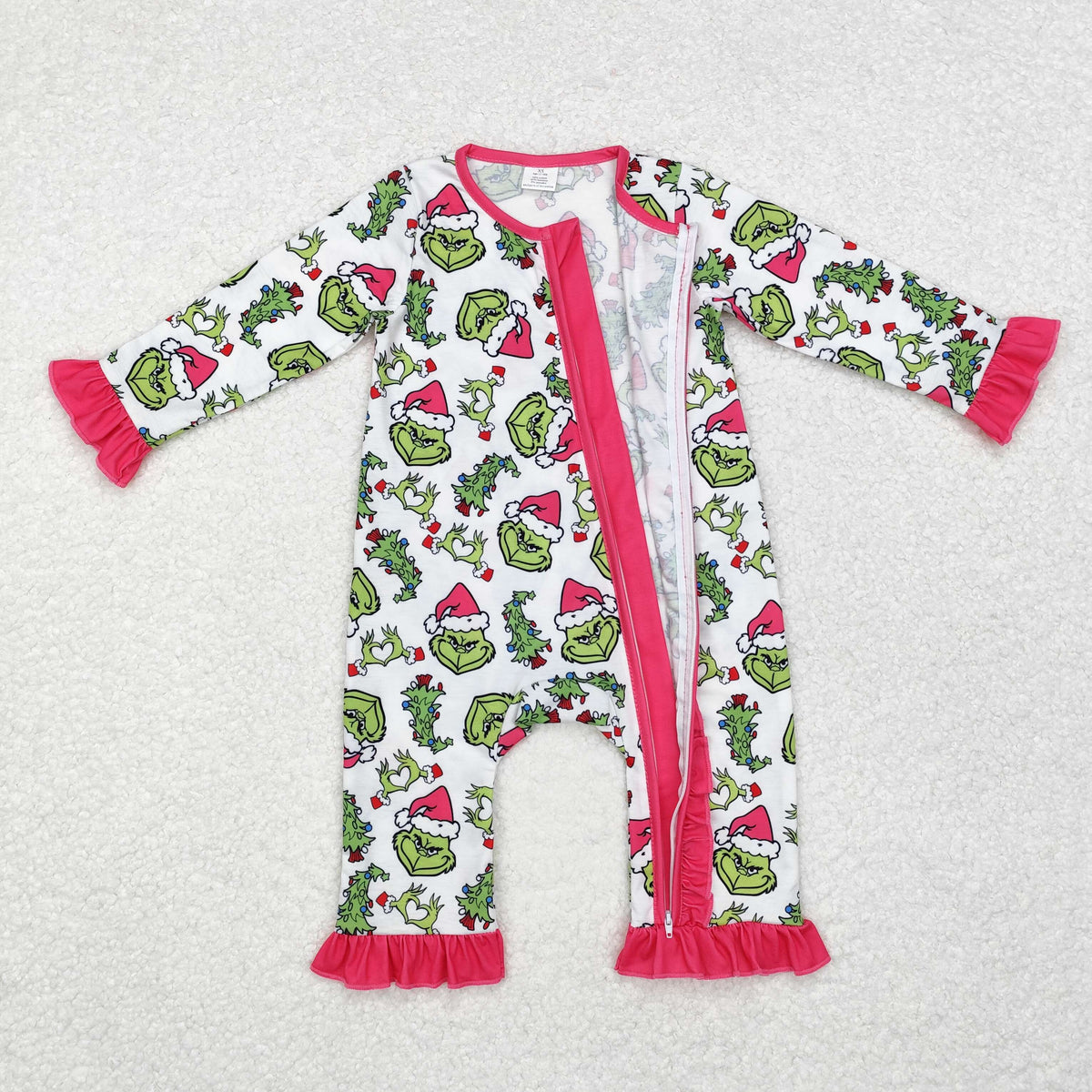 LR1337 Green Frog Smiling Print Baby Girls Christmas Bamboo Zipper Sleeper Romper