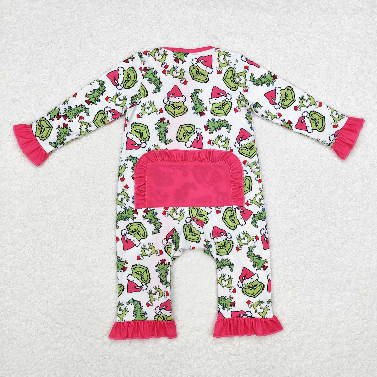 LR1337 Green Frog Smiling Print Baby Girls Christmas Bamboo Zipper Sleeper Romper