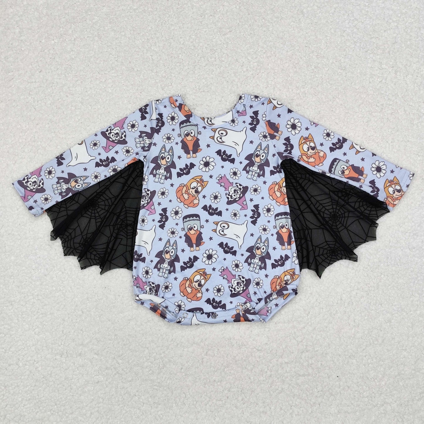 LR1341 Cartoon Dog Flowers Baby Girls Halloween Tulle Romper