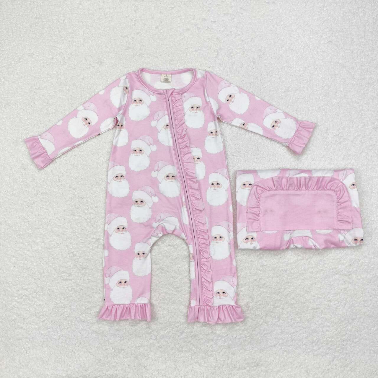 LR1414 Santa Pink Print Baby Girls Christmas Bamboo Zipper Sleeper Romper