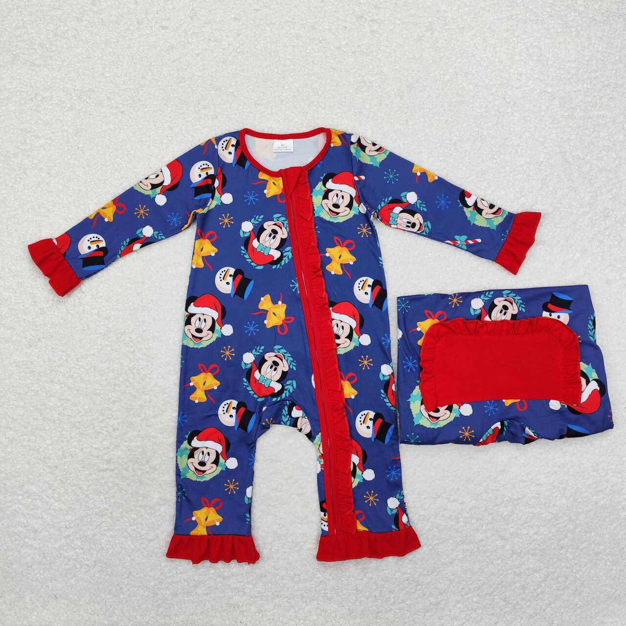 LR1416 Cartoon Mouse Candy Cane Print Baby Girls Christmas Zipper Sleeper Romper