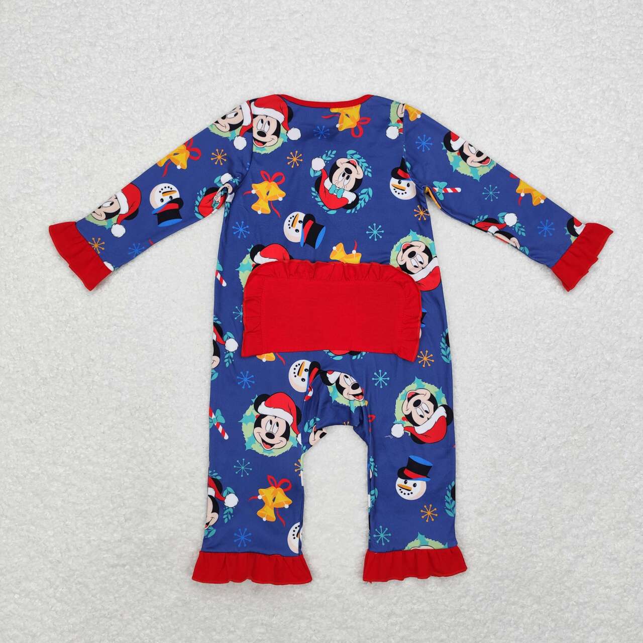 LR1416 Cartoon Mouse Candy Cane Print Baby Girls Christmas Zipper Sleeper Romper