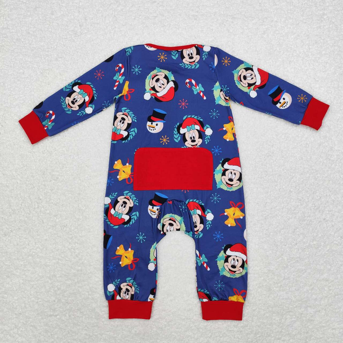 LR1417 Cartoon Mouse Candy Cane Print Baby Boys Christmas Zipper Sleeper Romper