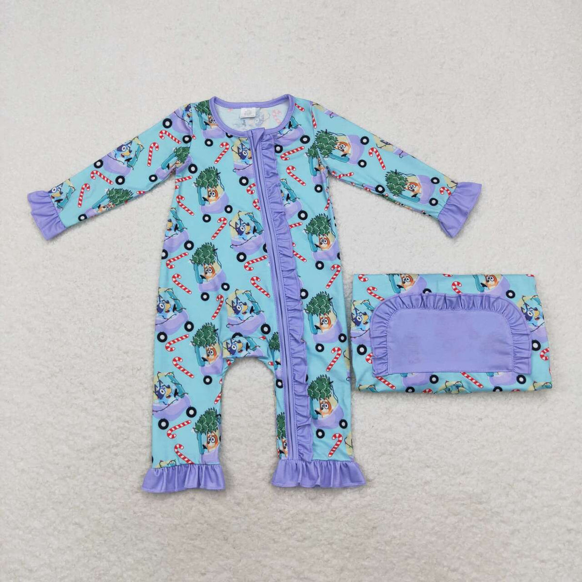 LR1419 Cartoon Dog Tree Candy Cane Print Baby Girls Christmas Bamboo Zipper Sleeper Romper