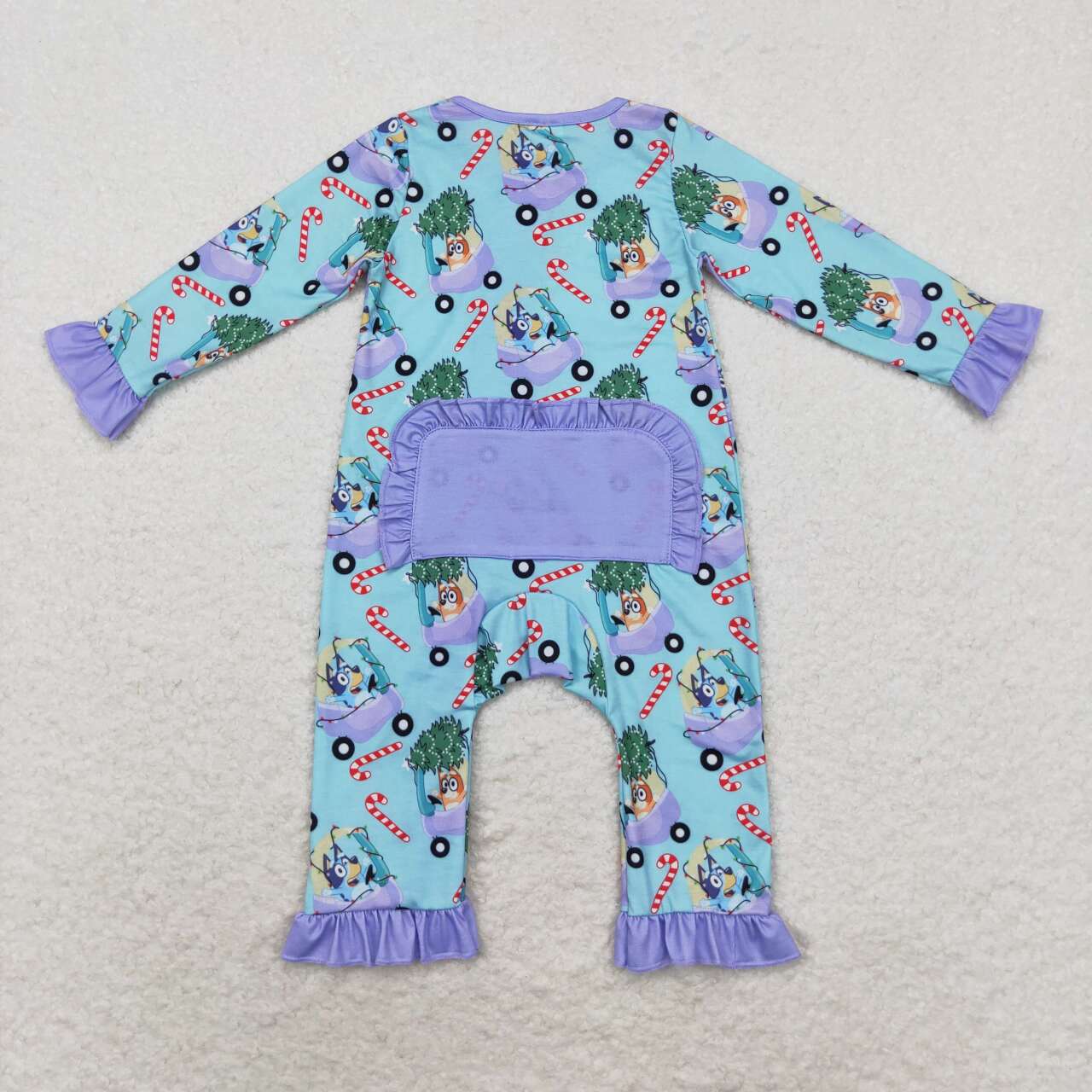 LR1419 Cartoon Dog Tree Candy Cane Print Baby Girls Christmas Bamboo Zipper Sleeper Romper
