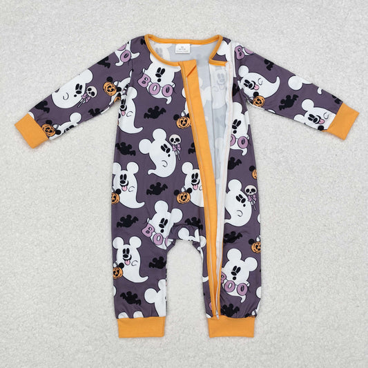 LR1425 Cartoon Mouse Bat Print Baby Boys Halloween Zipper Sleeper Romper