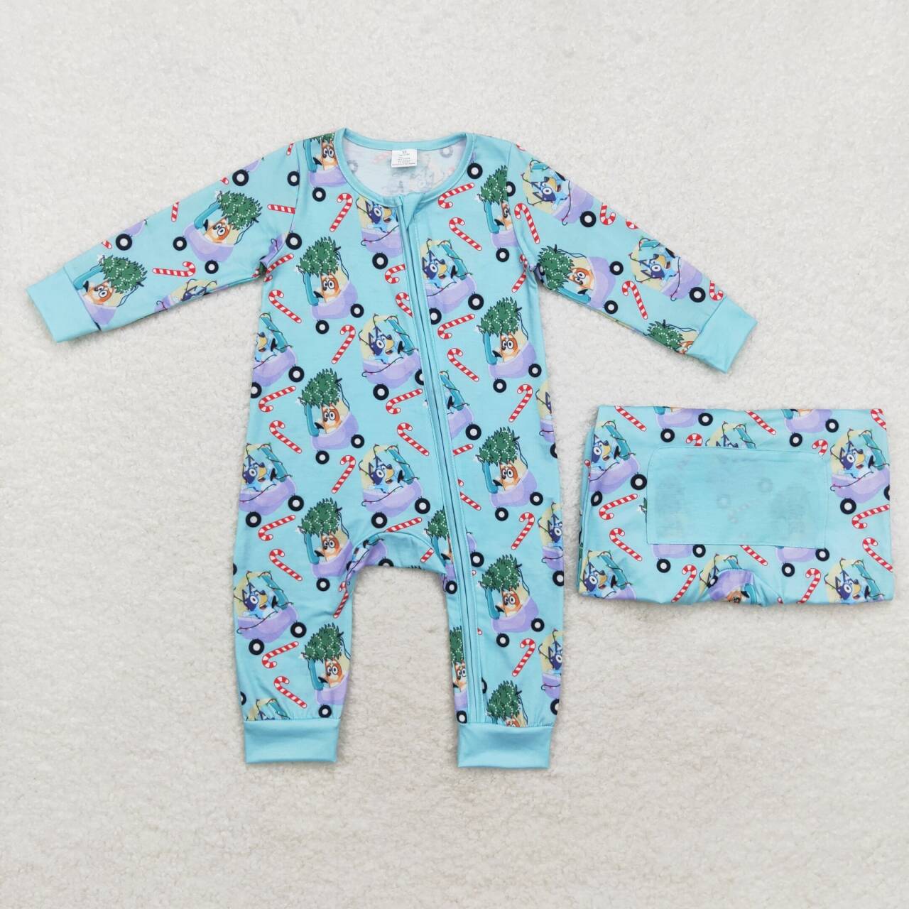 LR1431 Cartoon Dog Tree Candy Cane Print Baby Boys Christmas Bamboo Zipper Sleeper Romper