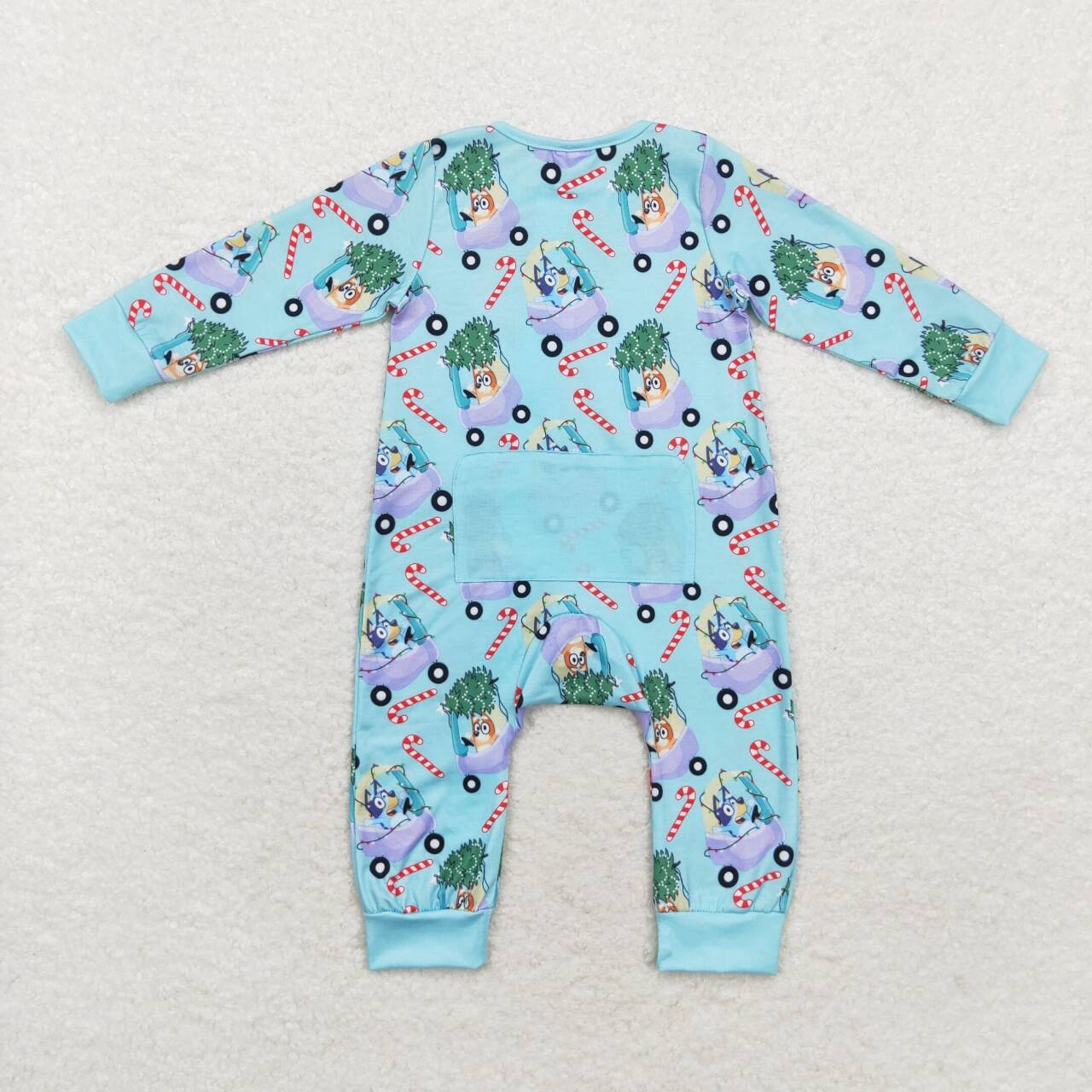 LR1431 Cartoon Dog Tree Candy Cane Print Baby Boys Christmas Bamboo Zipper Sleeper Romper