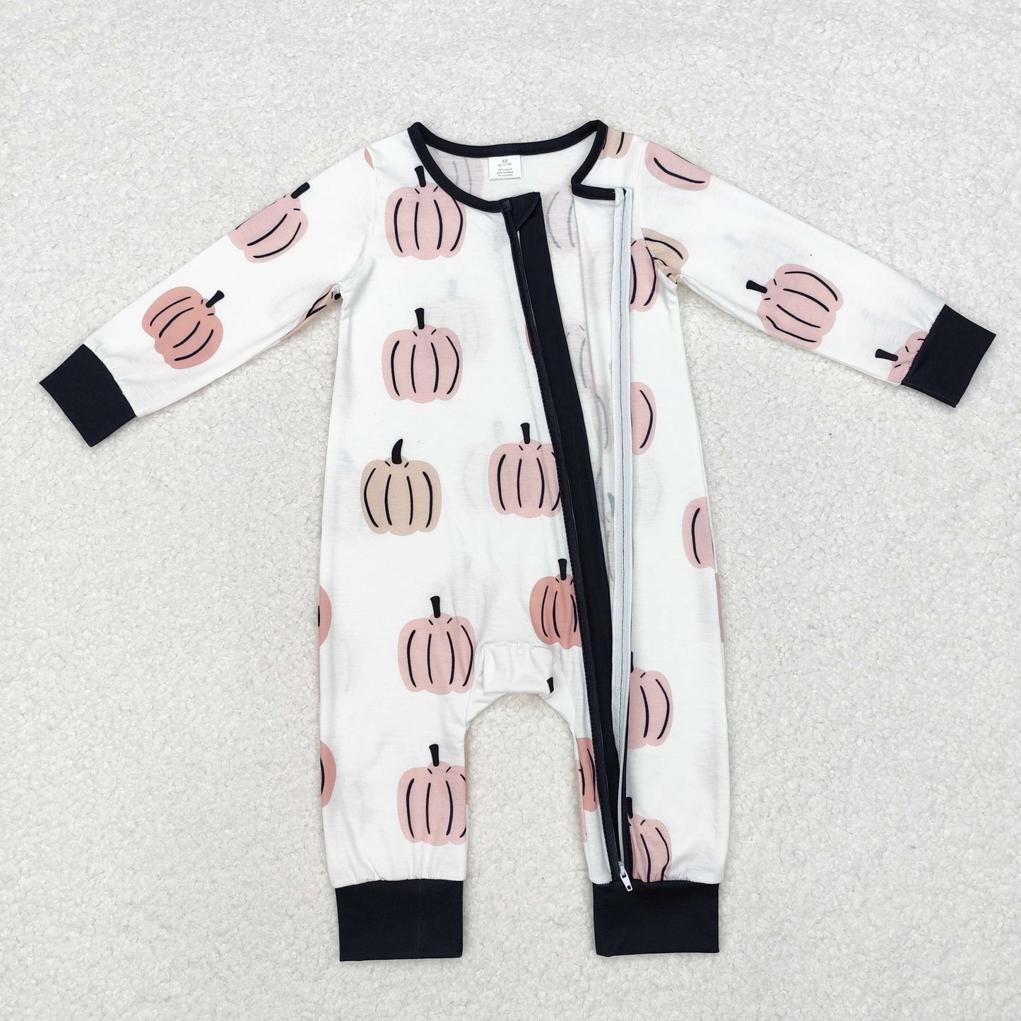 LR1437 Pumpkin Print Baby Boys Fall Zipper Sleeper Romper
