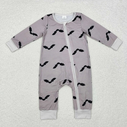 LR1438 Baby Boys Halloween Bat Long Sleeve Zipper Romper