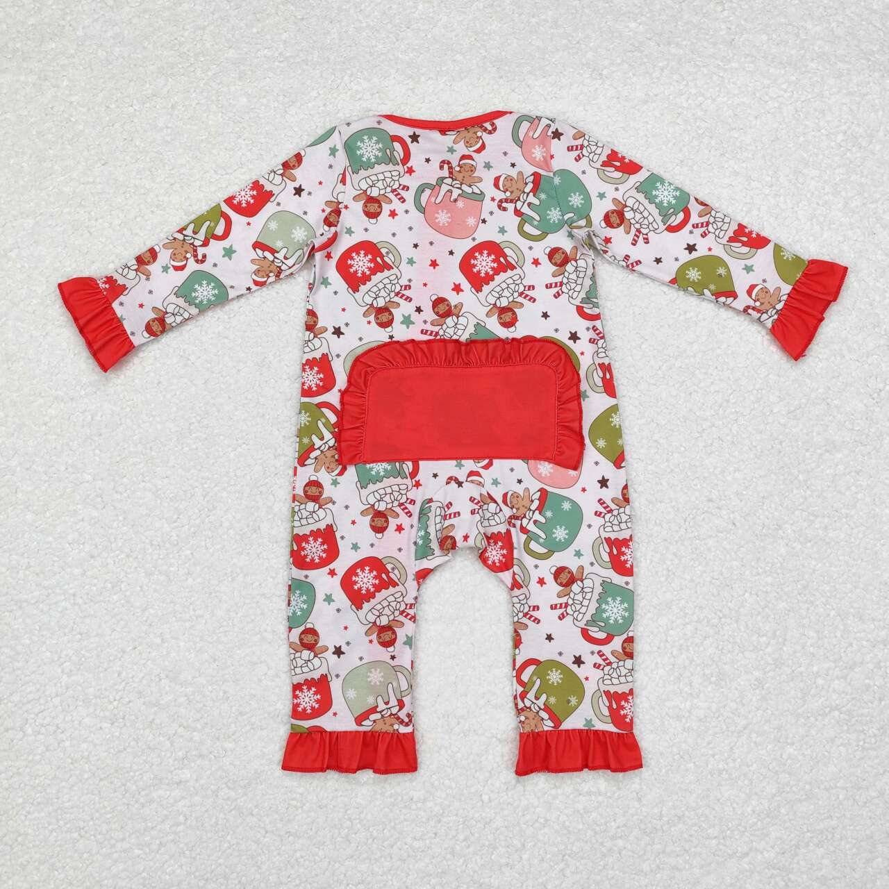 LR1509 Gingerbread Cups Candy Cane Print Baby Girls Christmas Bamboo Zipper Sleeper Romper