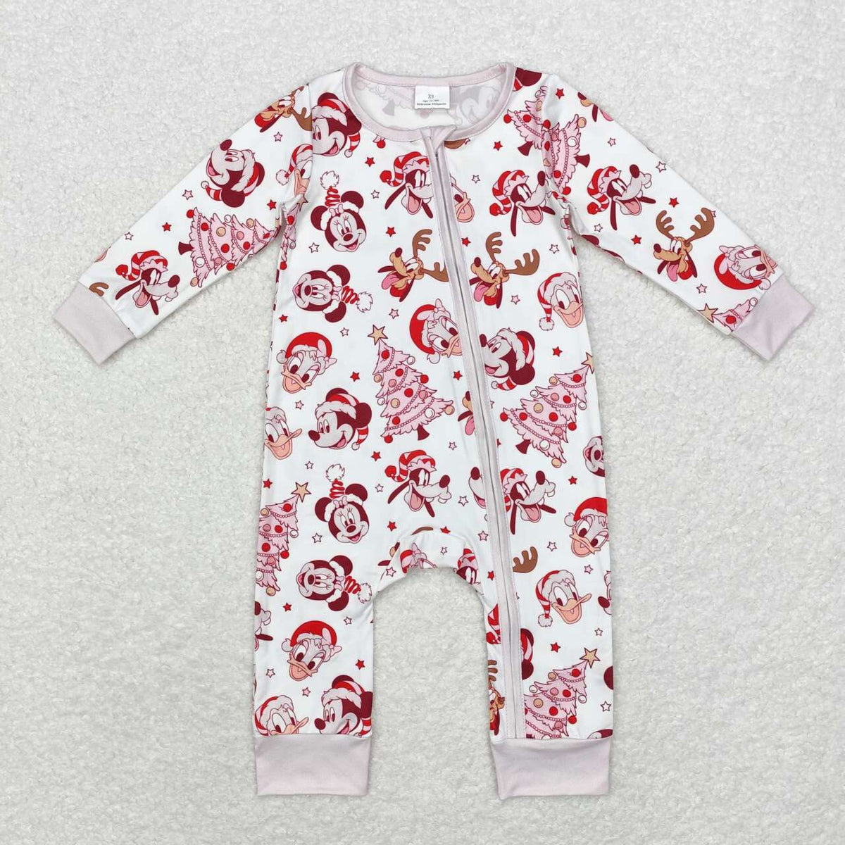 LR1510 Cartoon Mouse Tree Stars Print Baby Girls Christmas Zipper Sleeper Romper