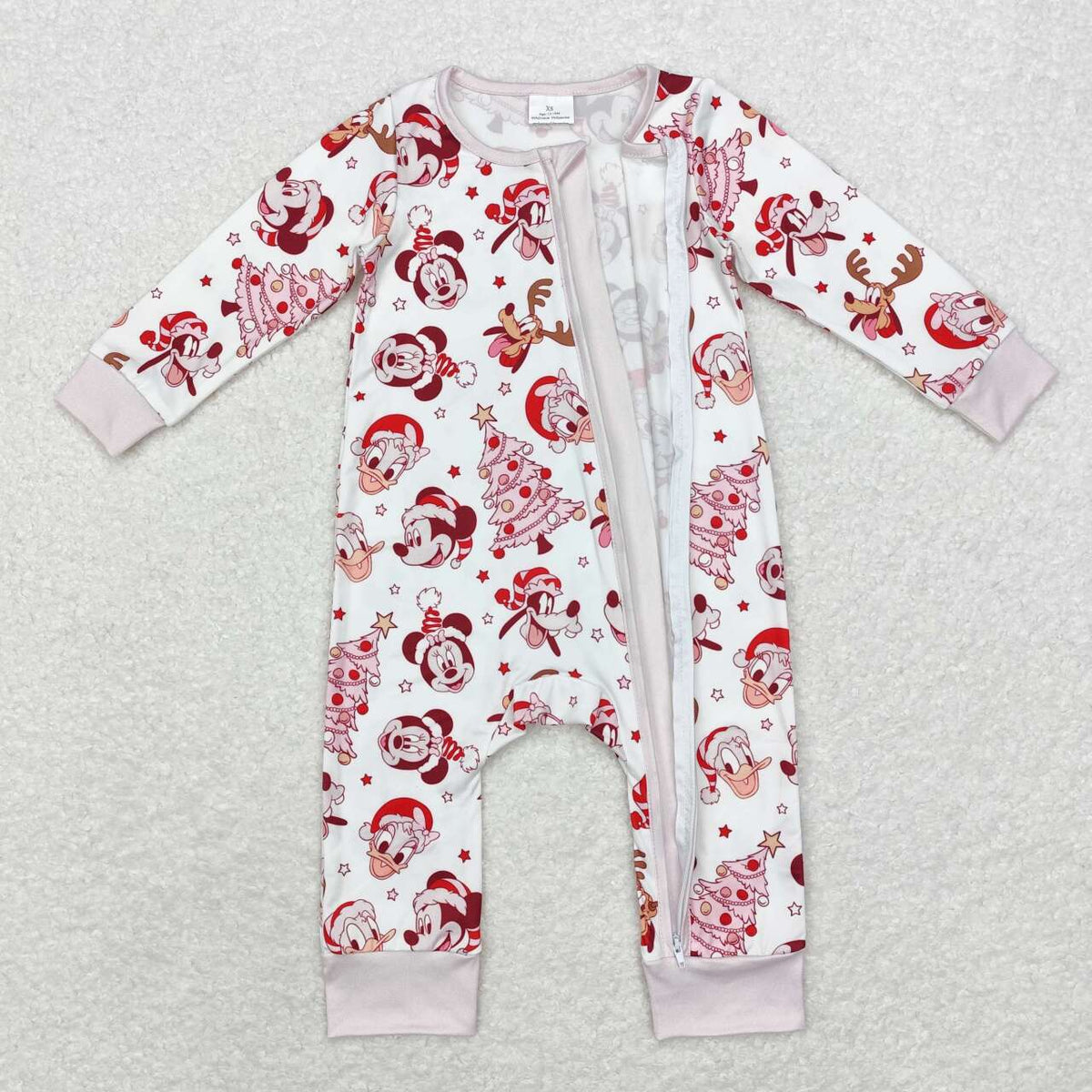 LR1510 Cartoon Mouse Tree Stars Print Baby Girls Christmas Zipper Sleeper Romper