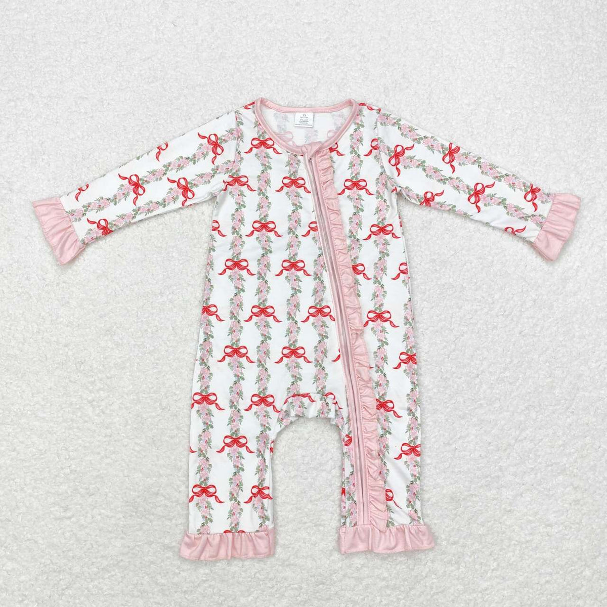 LR1517 Flowers Bows Print Baby Girls Bamboo Zipper Sleeper Romper