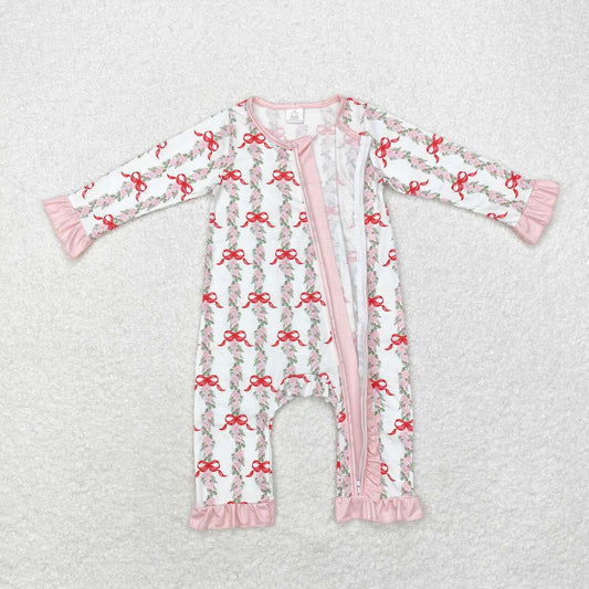 LR1517 Flowers Bows Print Baby Girls Bamboo Zipper Sleeper Romper
