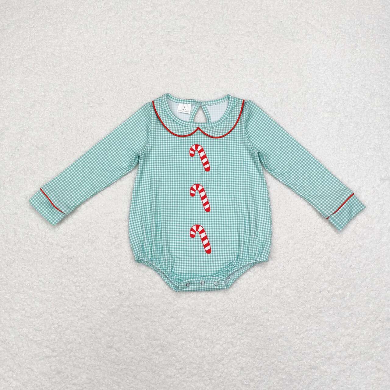 LR1519 Candy Cane Checkered Print Baby Boys Christmas Romper