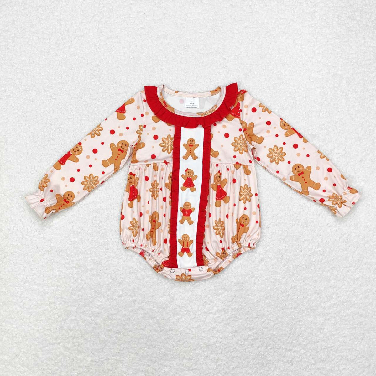 LR1583 Gingerbread Print Baby Girls Christmas Ruffle Romper