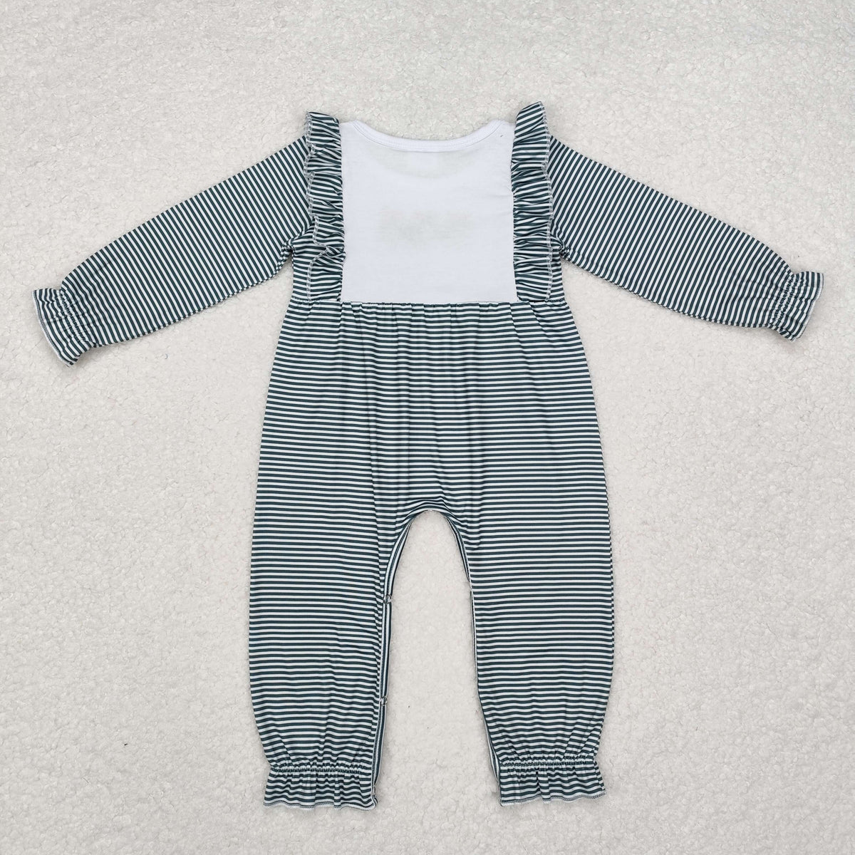 LR1587  Tree Embroidery Stripes Print Baby Girls Christmas Ruffle Romper