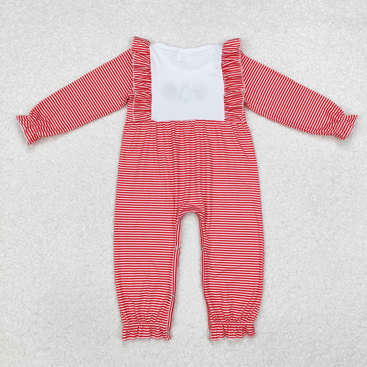 LR1588  Deer Tree Santa Embroidery Stripes Print Baby Girls Christmas Ruffle Romper