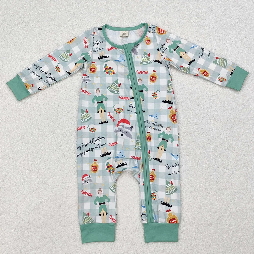 Sibling Baby Boys Christmas Checked Pajama Set and Zipper Romper