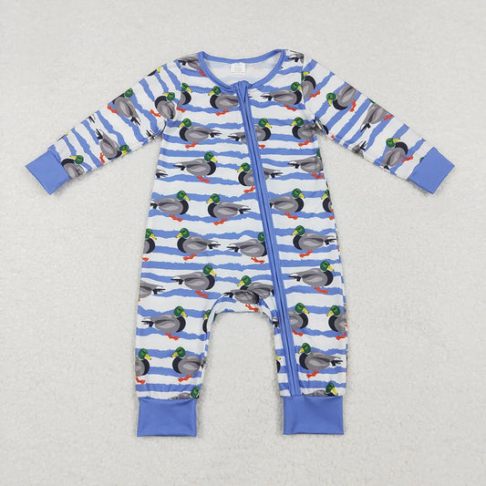 LR1645 Baby Boys Mallard Duck Long Sleeve Zipper Romper