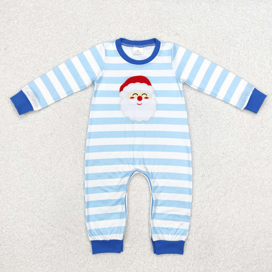 LR1661  Santa Embroidery Stripes Print Baby Boys Christmas Romper