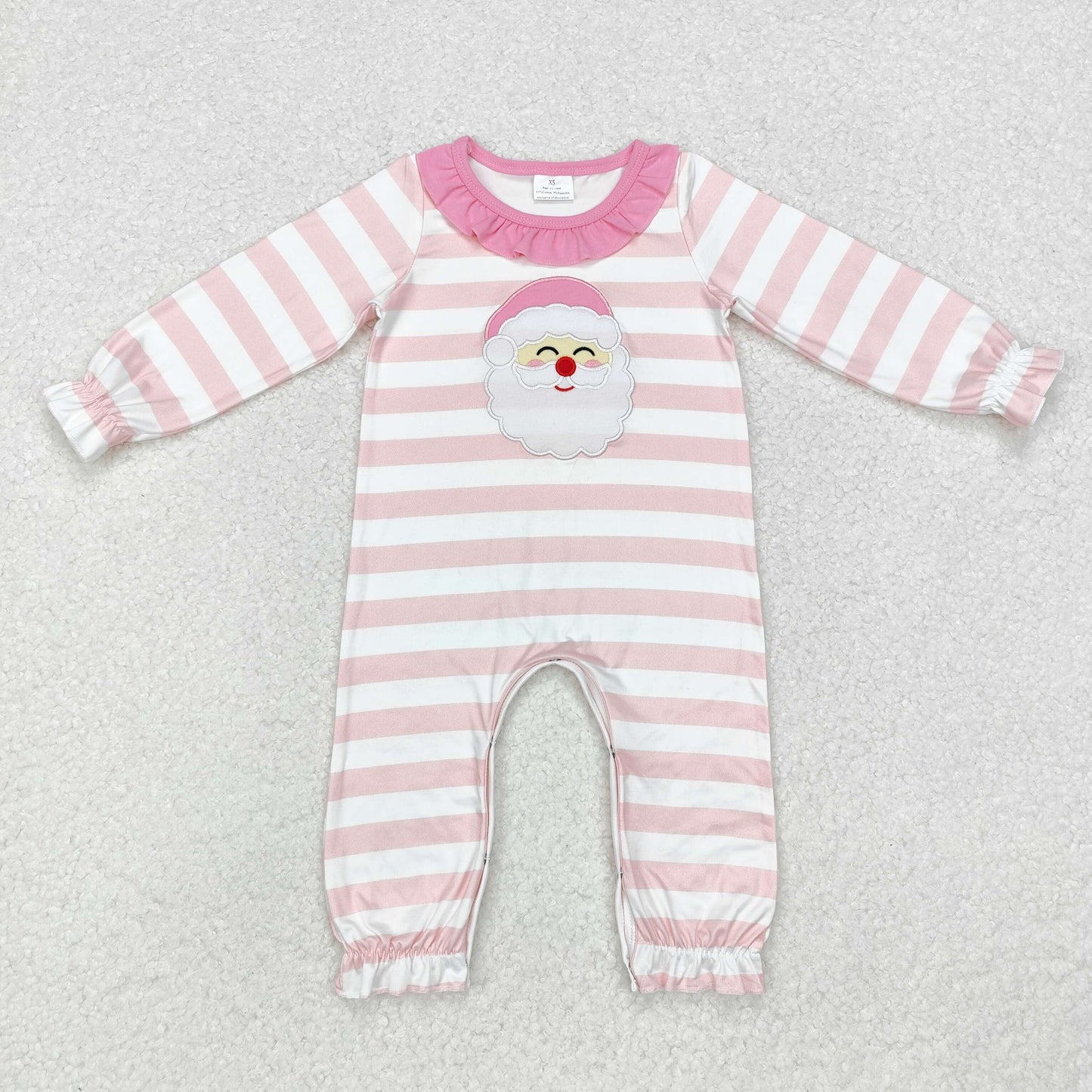 LR1662  Santa Embroidery Stripes Print Baby Girls Christmas Romper