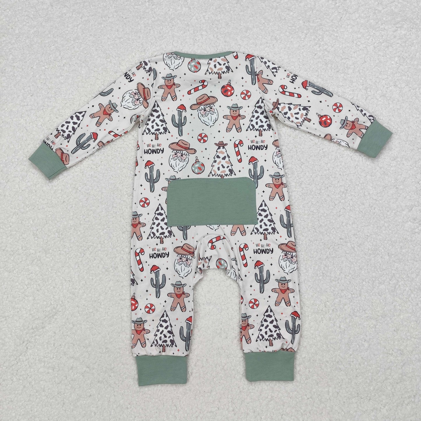 LR1674 Gingerbread Santa Candy Cane Print Baby Boys Christmas Zipper Sleeper Romper