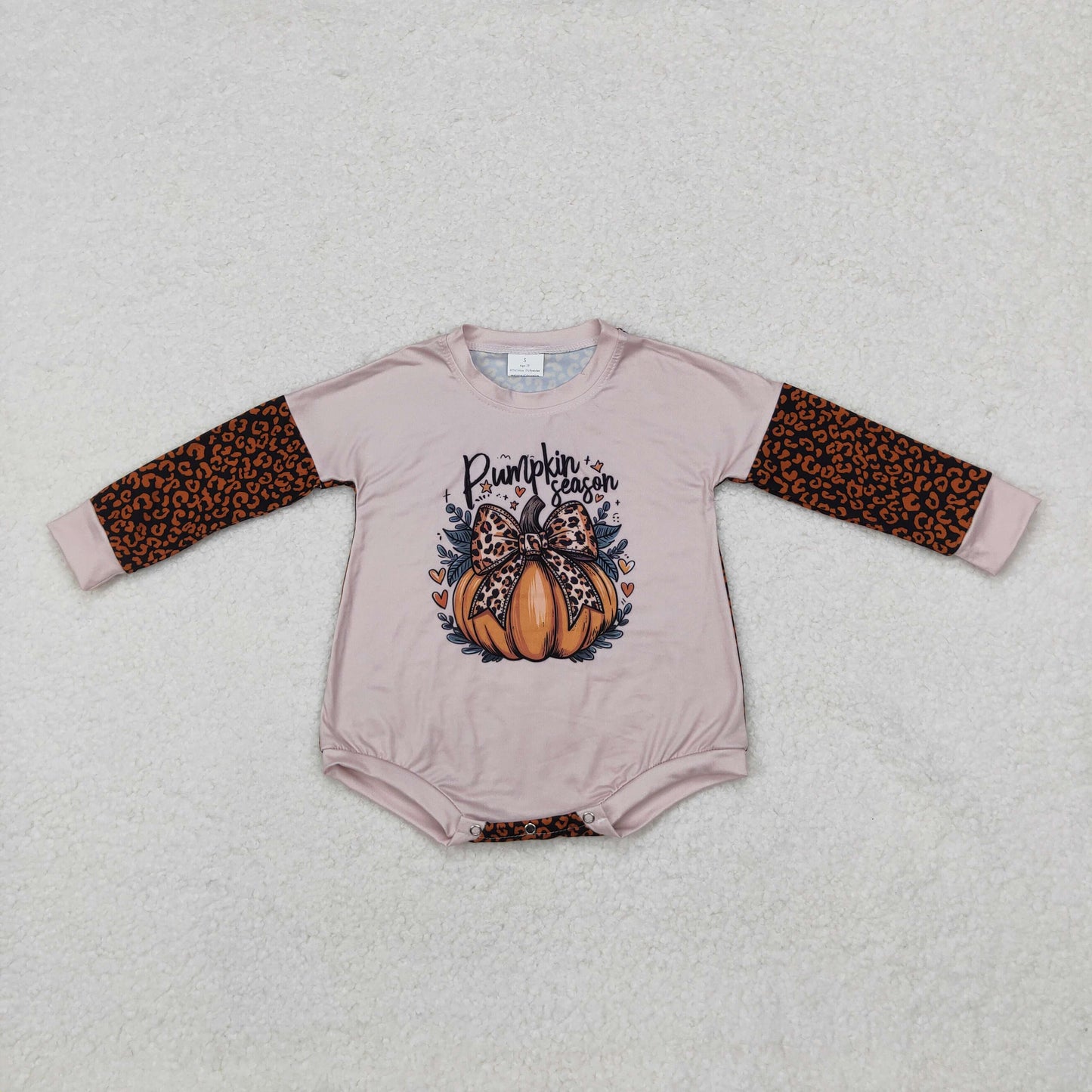LR1723 Pumpkin Bows Leopard Print Baby Girls Fall Romper