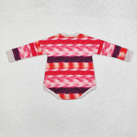 LR1724 Pumpkin Bows Leopard Print Baby Girls Fall Romper
