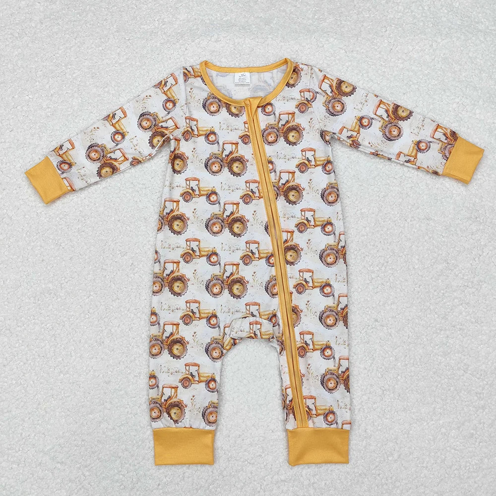 Sibling Boys Long Sleeve  Farm Trucks Long Sleeve pajama Set Romper