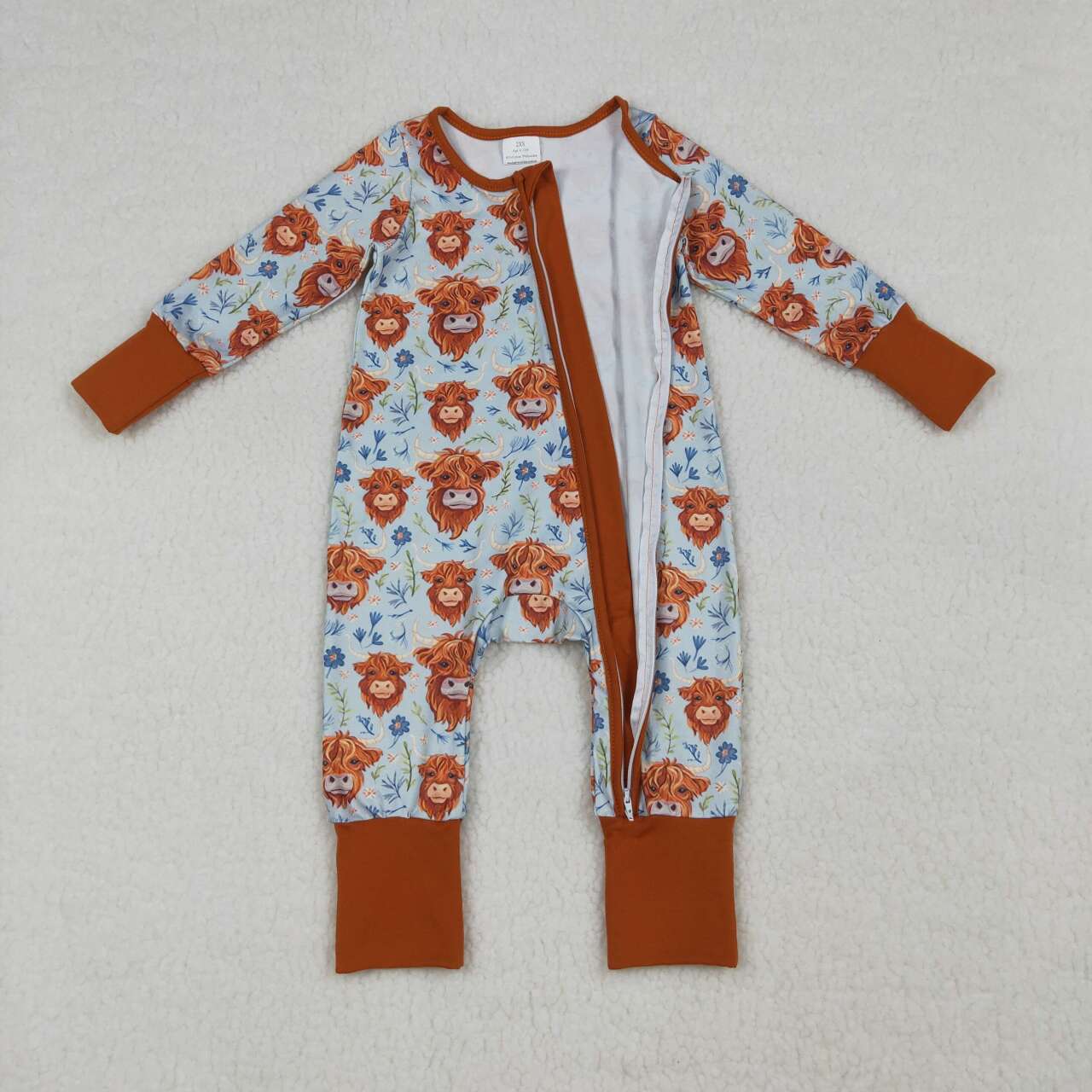 Baby Highland Cow Zipper Romper, Cute Farm Animal Sleeper for Infant Boys & Girls