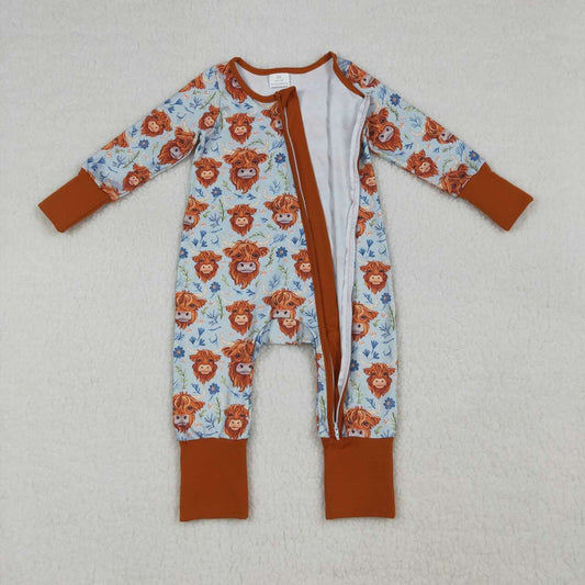 Baby Highland Cow Zipper Romper, Cute Farm Animal Sleeper for Infant Boys & Girls