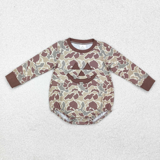 LR1841 Smiling Face Embroidery Camo Baby Boys Halloween Bubble Romper