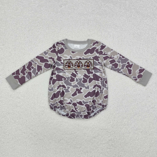 LR1846 Turkey Embroidery Camo Baby Boys Thanksgiving Romper