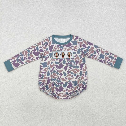 LR1847 Turkey Embroidery Purple Camo Baby Boys Thanksgiving Romper