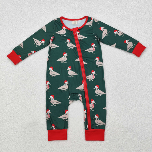 LR1861 Duck Print Baby Boys Christmas Bamboo Zipper Sleeper Romper