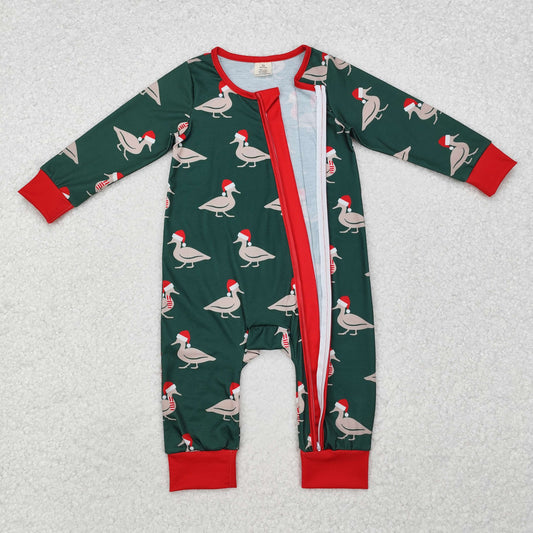 LR1861 Duck Print Baby Boys Christmas Bamboo Zipper Sleeper Romper