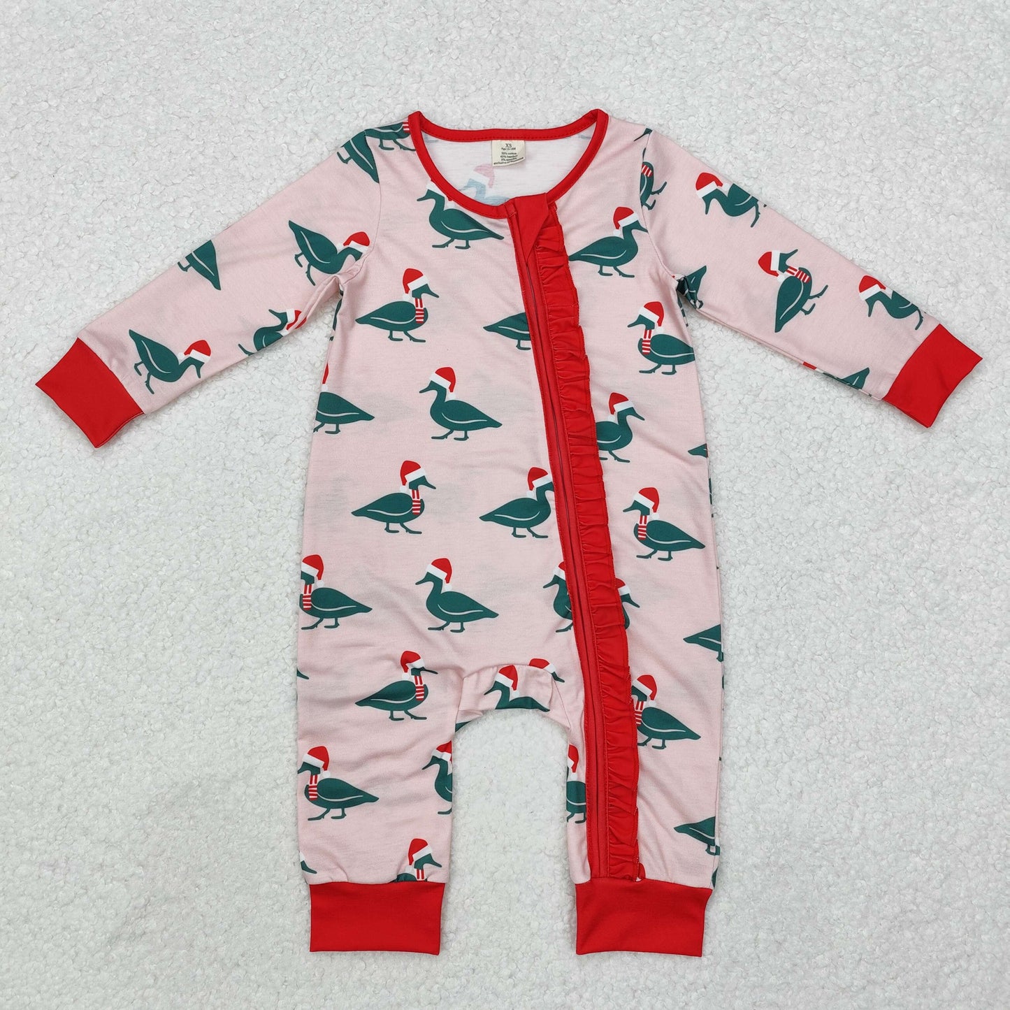 LR1862 Duck Print Baby Girls Christmas Bamboo Zipper Sleeper Romper